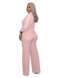 Hot stamping pleated long sleeved lapel shirt wide leg long pants two-piece set