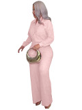 Hot stamping pleated long sleeved lapel shirt wide leg long pants two-piece set