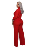 Hot stamping pleated long sleeved lapel shirt wide leg long pants two-piece set