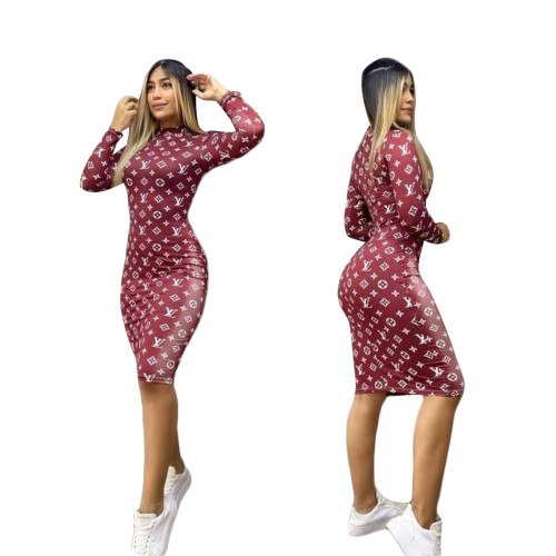 Sexy printed slim fit dress with buttocks wrapped