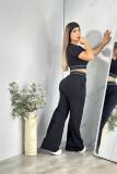 Short slim fit waist exposed short sleeved high waisted wide leg long pants yoga two-piece casual sports set