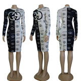 Sexy printed slim fit dress with buttocks wrapped
