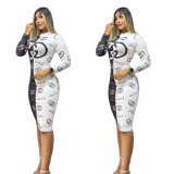 Sexy printed slim fit dress with buttocks wrapped