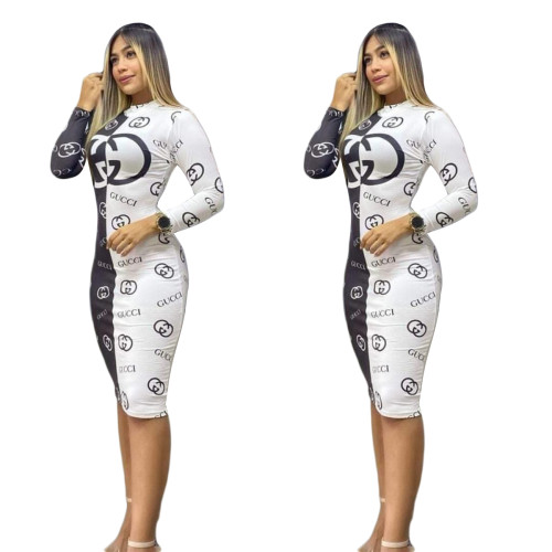 Sexy printed slim fit dress with buttocks wrapped