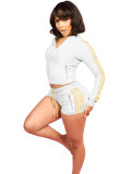 Two piece set of German velvet zipper pocket drawstring side striped patchwork shorts