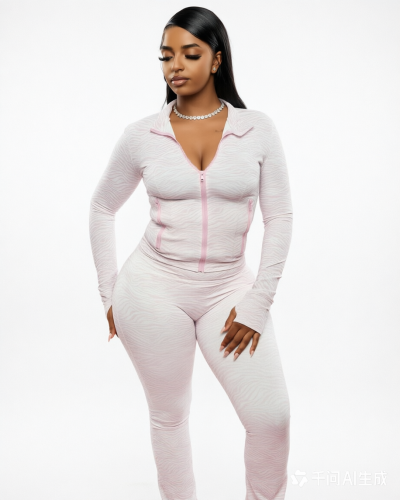 Stand-up collar, no-closure jacquard high-elasticity fabric long-sleeved pants set in two-piece