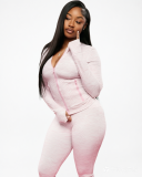 Stand-up collar, no-closure jacquard high-elasticity fabric long-sleeved pants set in two-piece