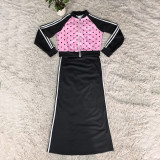 Polka Dot Zip-Up Short Jacket + Black Strapless Mermaid Long Dress Slim-Fitting Dress Two-Piece Set