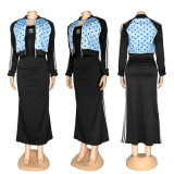 Polka Dot Zip-Up Short Jacket + Black Strapless Mermaid Long Dress Slim-Fitting Dress Two-Piece Set