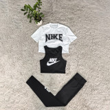 Fashion yoga suit three piece set short T-shirt vest high waisted hip lifting tight pants sports suit