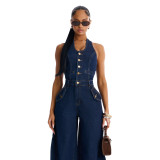 Cowboy washing craft pocket vest jumpsuit jumpsuit