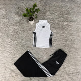 High neck embroidered sleeveless vest wide leg pants two-piece set slim fit and slimming casual sports suit