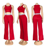 Elastic slim fit short sleeveless vest, high waist, wide leg pants, yoga fitness suit