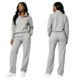Sweatshirt autumn/winter loose jacket stand up collar slimming jacket fitness two-piece set