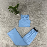 Elastic slim fit short sleeveless vest, high waist, wide leg pants, yoga fitness suit