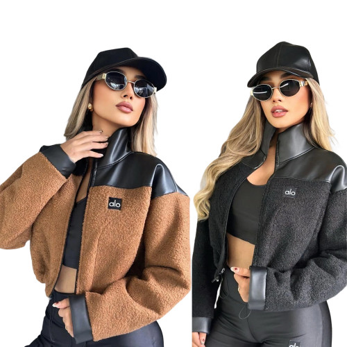 Autumn and winter top, jacket, trendy letter, loose and warm leather fleece, fashionable top