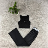 Elastic slim fit short sleeveless vest, high waist, wide leg pants, yoga fitness suit
