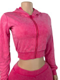 Wash and make old hooded sweatshirt with grooves, pleats, and lifted buttocks, two piece set of seven quarter pants