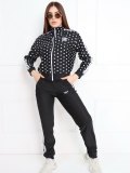Women's polka dot stand up collar zipper jacket, leg binding pants, casual sports suit
