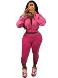 Wash and make old hooded sweatshirt with grooves, pleats, and lifted buttocks, two piece set of seven quarter pants