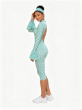 Sexy polka dot print round neck ruffled back hollowed out long sleeved slim fit jumpsuit