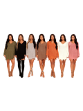 Large size wide truffle shoulder V-neck pullover irregular tassel dress