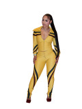 Fashion collar sports color blocking casual tight pants set