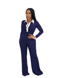 Autumn casual suit elegant slim fit elastic contrasting color lapel high waisted slightly flared pants