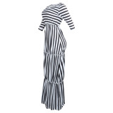 Classic slim fit striped patchwork floor length fashionable dress