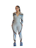 Fashion collar sports color blocking casual tight pants set