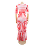 Classic slim fit striped patchwork floor length fashionable dress