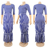 Classic slim fit striped patchwork floor length fashionable dress