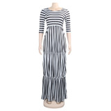 Classic slim fit striped patchwork floor length fashionable dress