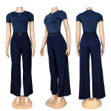 ALO Sports Embroidery Letter Round Neck Fashion Casual Comfortable Short Sleeve Pants Wide Leg Set