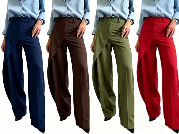 High-waisted irregularly designed casual suit trousers with straight cut