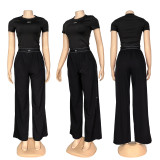 ALO Sports Embroidery Letter Round Neck Fashion Casual Comfortable Short Sleeve Pants Wide Leg Set
