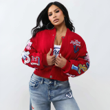 New autumn and winter double-layer zipper patterned woolen casual baseball jacket