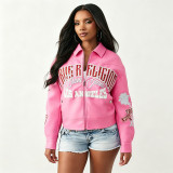 Autumn/Winter Hot Girl Racing Motorcycle PU Leather Printed Fashion Single Piece Jacket