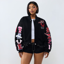 New autumn and winter double-layer zipper patterned woolen casual baseball jacket
