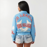 Autumn/Winter Hot Girl Racing Motorcycle PU Leather Printed Fashion Single Piece Jacket