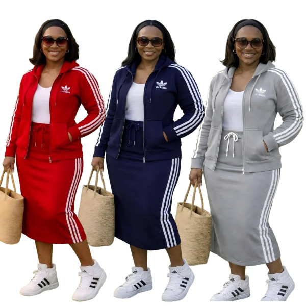 Hooded sweatshirt and skirt set with zipper cardigan + drawstring skirt two-piece set