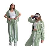 Autumn casual loose sports style suit zipper jacket+elastic waist wide leg pants two-piece set