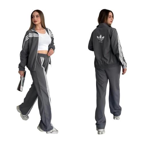 Autumn casual loose sports style suit zipper jacket+elastic waist wide leg pants two-piece set