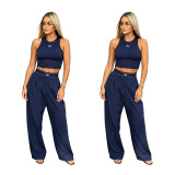 Spicy girl high-end sleeveless vest wide leg pants set, casual commuting sports two-piece set