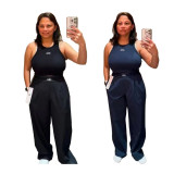 Spicy girl high-end sleeveless vest wide leg pants set, casual commuting sports two-piece set