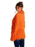 Long-sleeved hand-knit fringe sweater open-fronted knit jacket