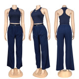 Spicy girl high-end sleeveless vest wide leg pants set, casual commuting sports two-piece set
