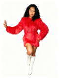 Autumn and winter soft glutinous imitation mink fur knitted set, round neck long sleeved sweater, hip wrapped skirt two-piece set