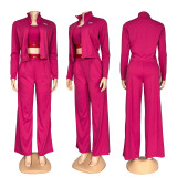 High bounce speed dry fitness yoga three piece set vest jacket wide leg pants casual sports suit