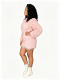 Autumn and winter soft glutinous imitation mink fur knitted set, round neck long sleeved sweater, hip wrapped skirt two-piece set